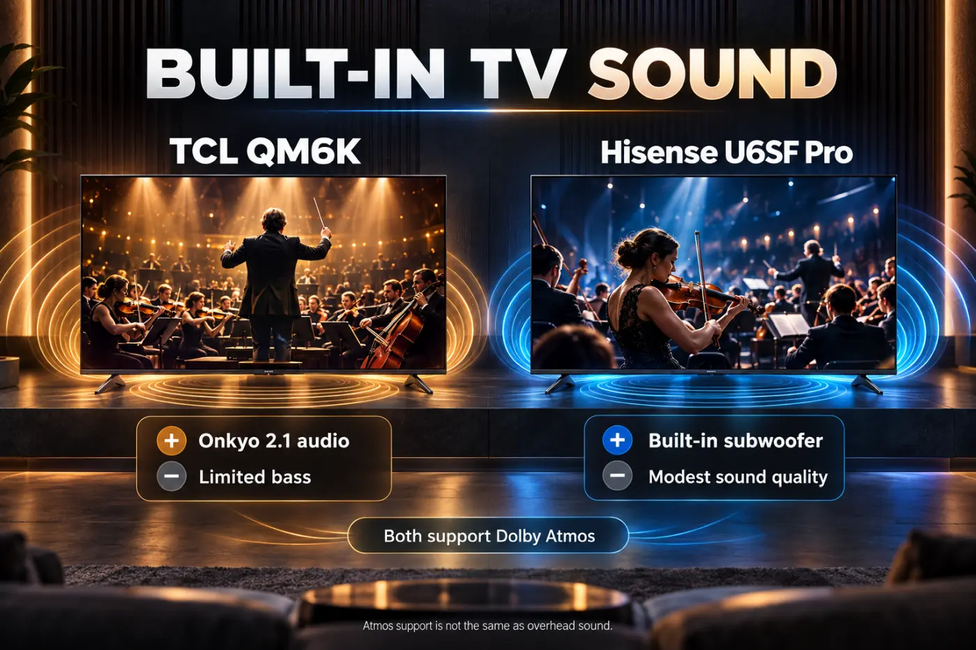 TCL QM6K vs Hisense U6SF Pro Built In Sound TCL QM6K vs Hisense U6SF Pro Built In Sound