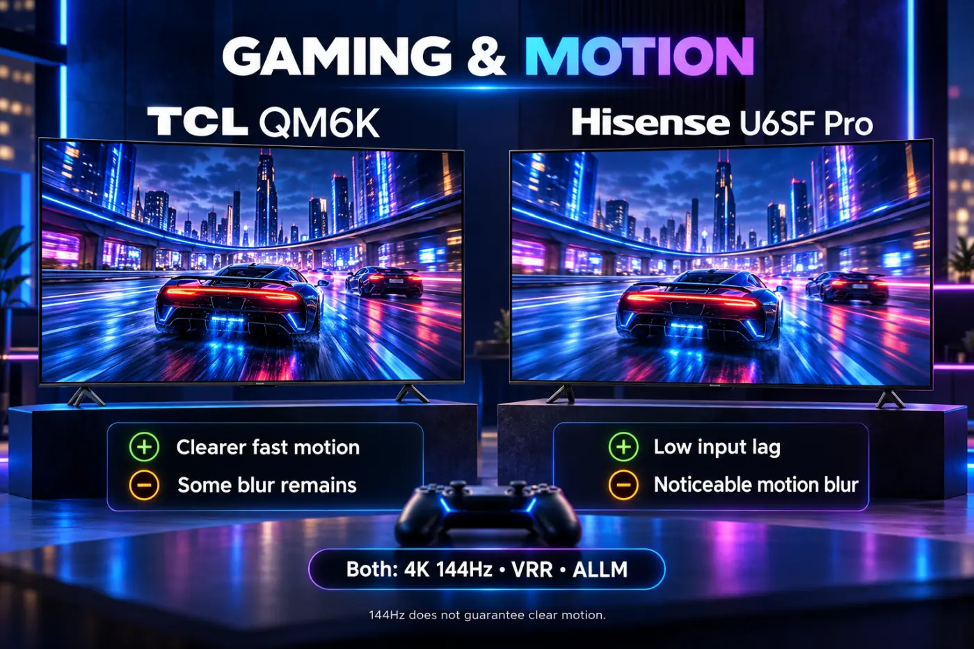 TCL QM6K vs Hisense U6SF Pro Gaming and Motion TCL QM6K vs Hisense U6SF Pro Gaming and Motion