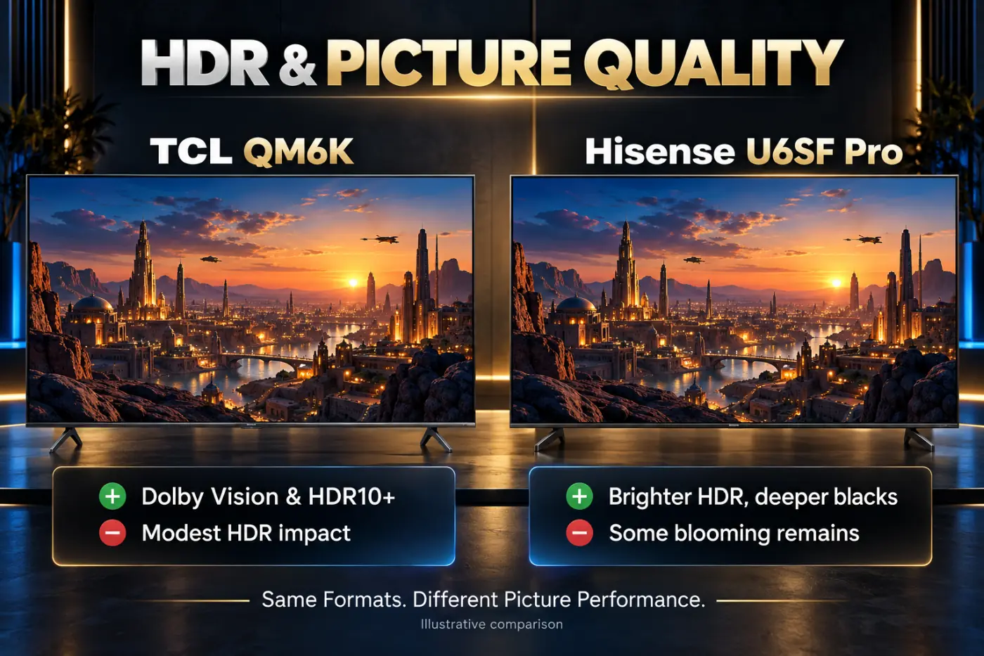 TCL QM6K vs Hisense U6SF Pro HDR Picture Quality TCL QM6K vs Hisense U6SF Pro HDR Picture Quality